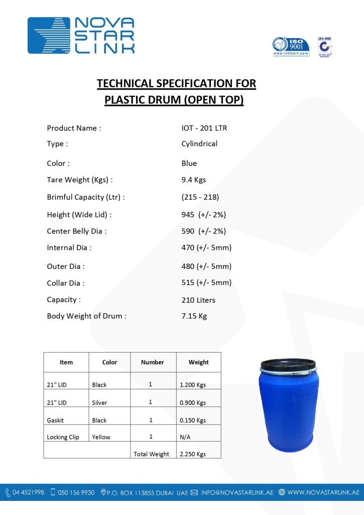 Plasttromler med åbent hoved (TOP) – 210ltrPlasttromler med åbent hoved (TOP) – 210ltr  